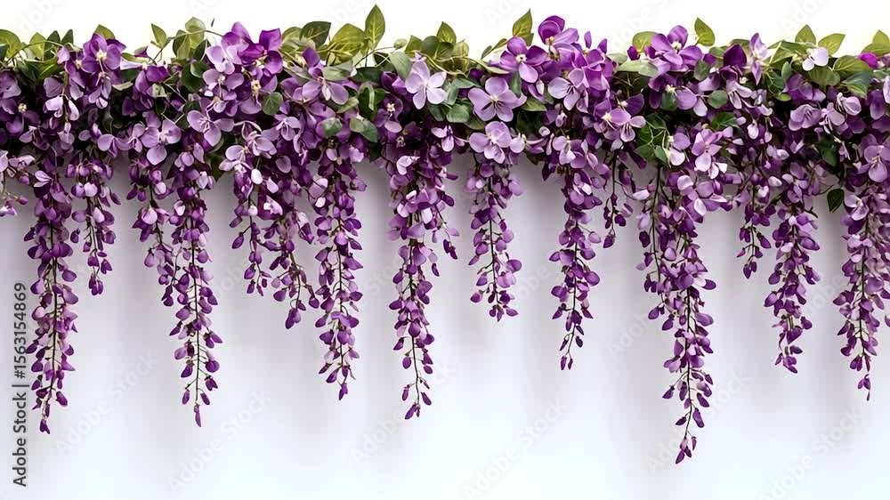 Purple wisteria garlands against a white background Purple wisteria garlands against a white background