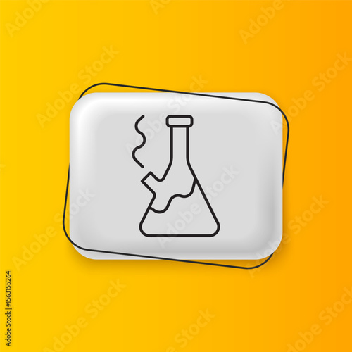 Black Glass bong for smoking marijuana or cannabis icon isolated on yellow background. Silver rectangle button. Vector