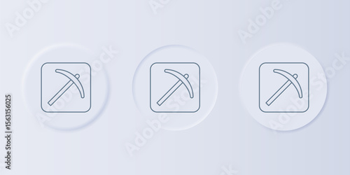 Grey Pickaxe icon isolated on grey background. Set icons in square buttons. Vector