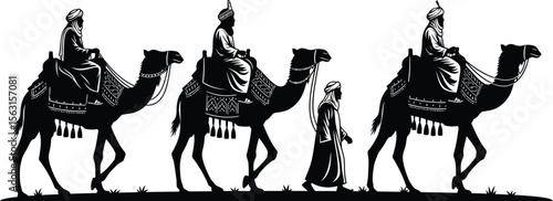 Three wise men camels silhouette vector illustration christmas nativity scene