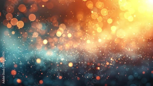 Ethereal Bokeh Animation: Golden Light Particles Floating on Teal Background