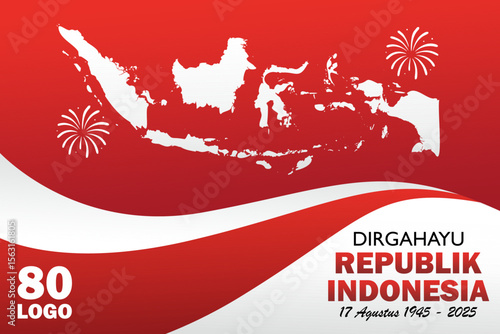 80th anniversary of Indonesia independence day with indonesian map. Dirgahayu 80 tahun republik indonesia background. 17 Agustus 2025 banner.