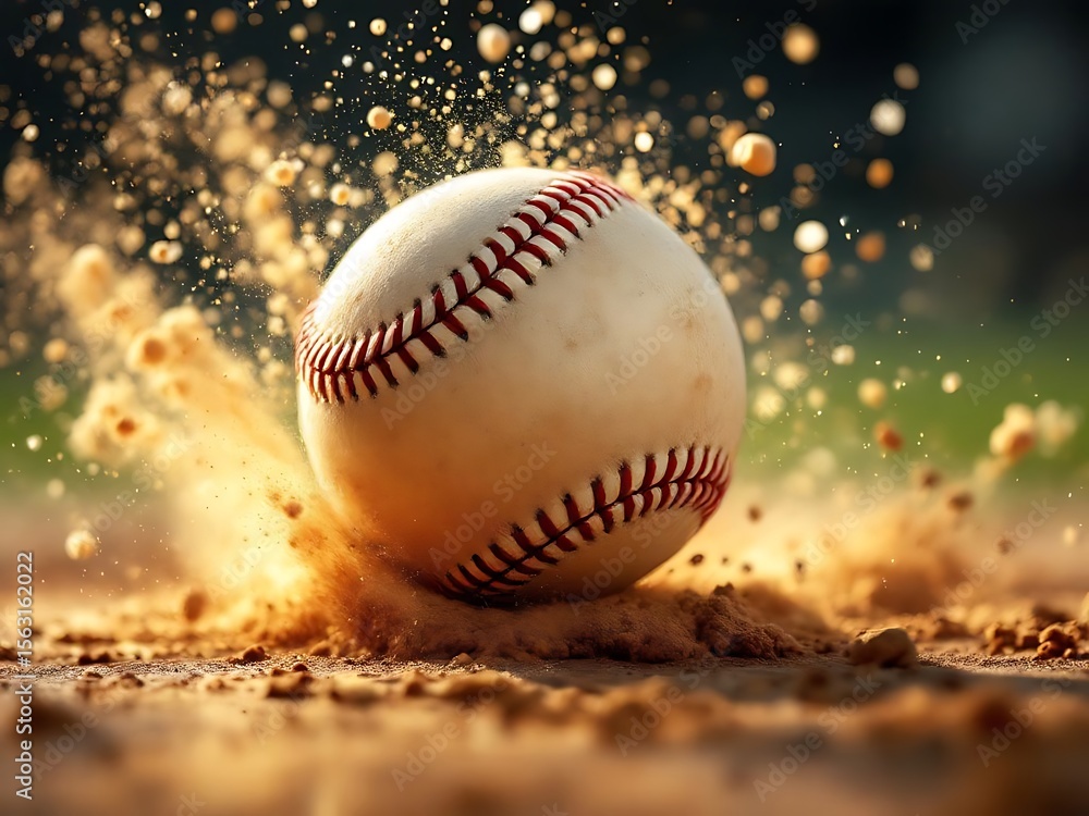 Close-up of baseball hit at the center of the bat with full impact detail. Ideal for motion capture, sports, action photography visuals and athletic training visuals Close-up of baseball hit at the center of the bat with full impact detail. Ideal for motion capture, sports, action photography visuals and athletic training visuals