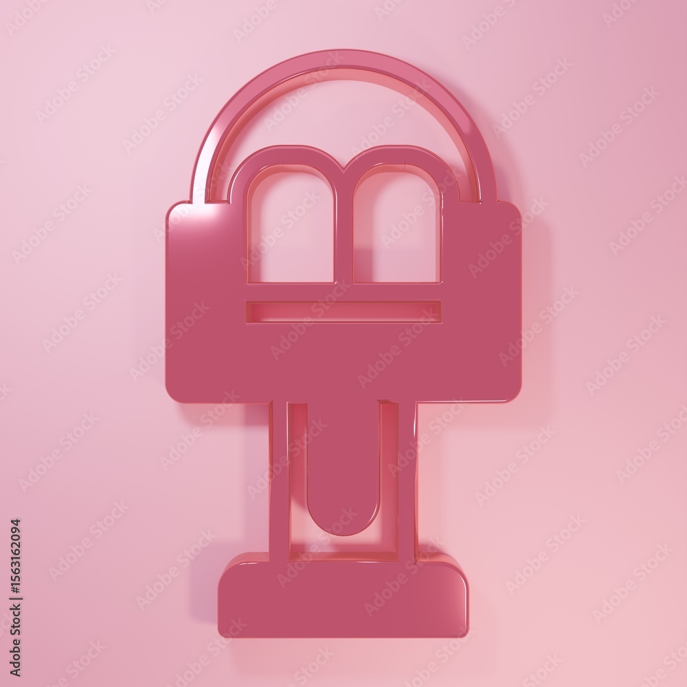 Pink Attraction carousel icon isolated on pink background. Amusement park. Childrens entertainment playground, recreation park. Minimalism concept. 3D render illustration Pink Attraction carousel icon isolated on pink background. Amusement park. Childrens entertainment playground, recreation park. Minimalism concept. 3D render illustration