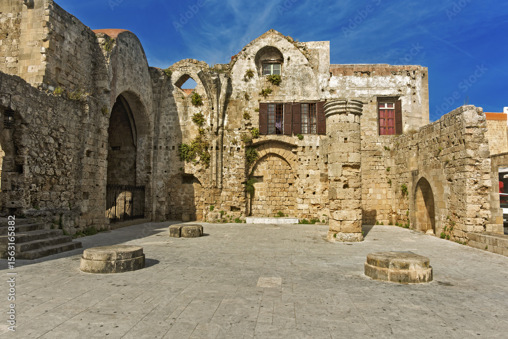 Naklejka premium Ruins of The Church of the Virgin Mary of the Burgh, Solomou Alchadef, Rhodes, Greece