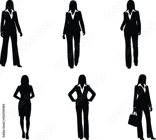 
"Diverse Businesswoman Silhouettes Collection: Professional Female Poses for Corporate, Success, Leadership, and Empowerment Concepts, Ideal for Finance, Management, and Office Themes"
