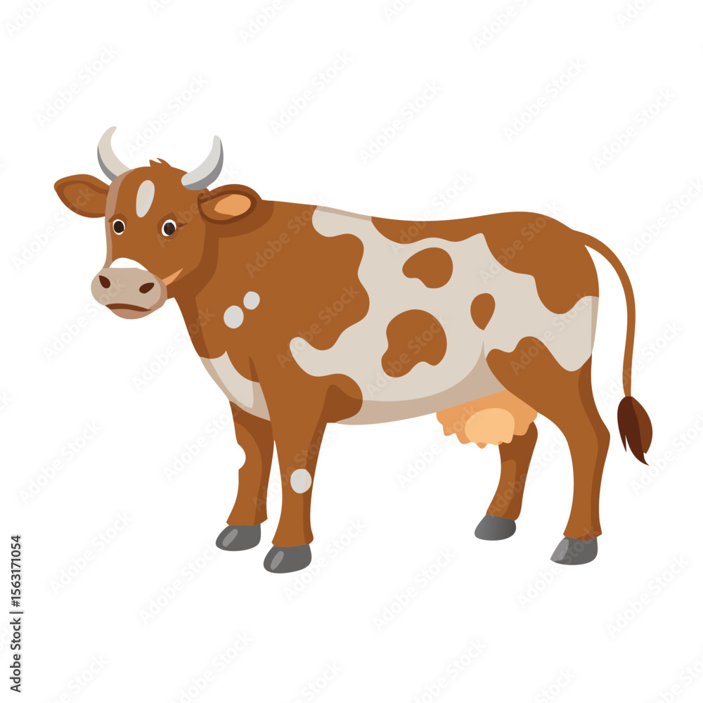 Vector icon of a brown cow with white spots, symbolizing farm animals, agriculture, and livestock. Clean design on a transparent background Vector icon of a brown cow with white spots, symbolizing farm animals, agriculture, and livestock. Clean design on a transparent background