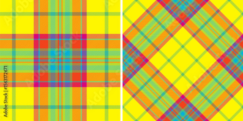 Vibrant tartan patterns. Two colorful plaid designs convey tradition and heritage. Ideal for textiles, backgrounds, or design elements. Nostalgic eyecatching.
