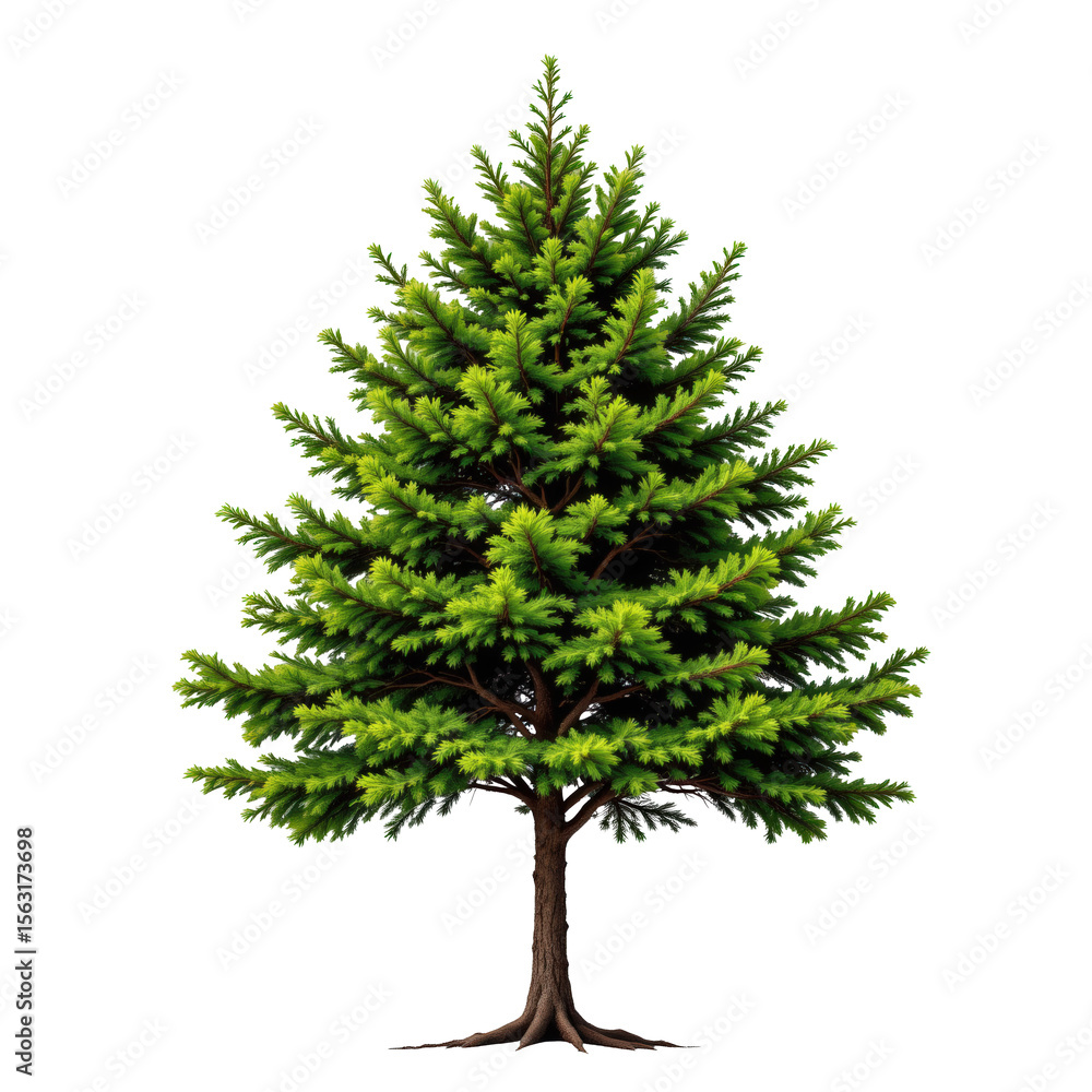 Fototapeta premium Realistic green pine tree isolated on white background for landscaping design or nature themed projects