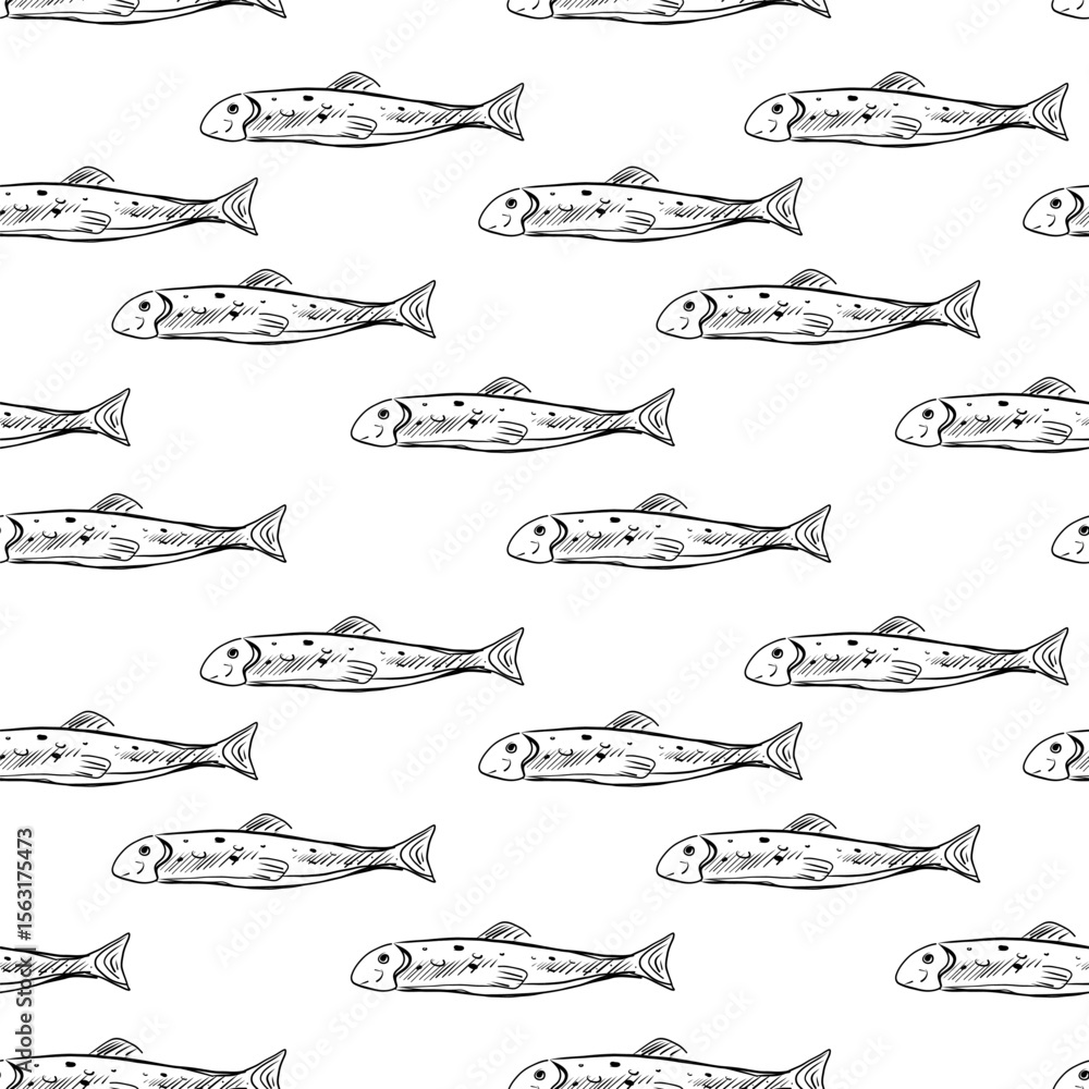 Fototapeta premium Detailed vector illustration of fish pattern in a minimalist style on a white background.