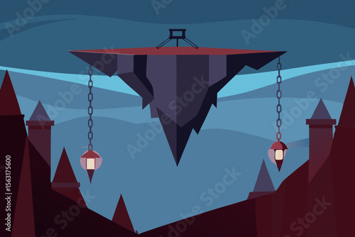 Mysterious Floating Island Fantasy Landscape Illustration