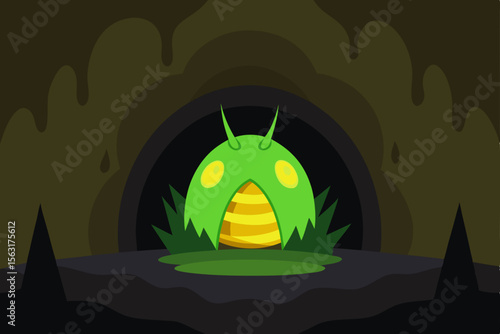 Mysterious Green Cave Creature A Digital Illustration of a Fantasy Bug