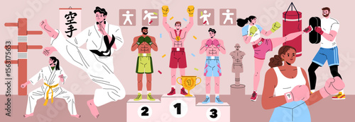 Martial Arts and Boxing Training Vector Illustration