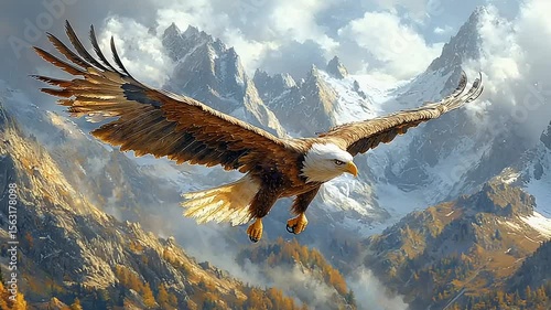 Majestic eagle soaring above mountains