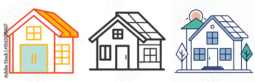 House Solar Panels Coloring Page - Renewable Energy Line Art Outline for Kids and Adults