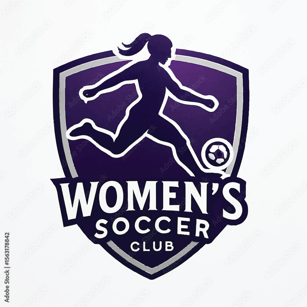 Obraz premium Women's Soccer Club Logo – Female Athlete Silhouette in Shield Emblem