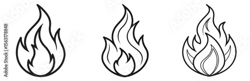 Isolated Flame Doodle Coloring Page - Fire Sketch Line Art for Kids and Adults