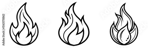 Isolated Flame Doodle Coloring Page - Fire Sketch Line Art for Kids and Adults