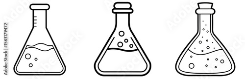 Laboratory Flask Coloring Page - Science Equipment Line Art Outline for Kids and Adults