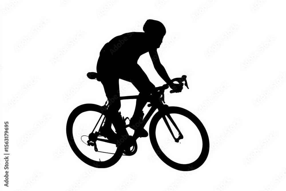Fototapeta premium Athlete Cycling on a Road Bike. A black silhouette of an athlete on a road bike, in vector style, against a white backdrop. Ideal for sports and fitness themes.