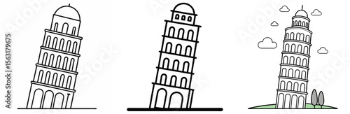 Leaning Tower Coloring Page - Famous Landmark Line Art Outline for Kids and Adults
