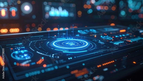 Wallpaper Mural High tech futuristic digital interface with glowing holographic elements and neon lights for advanced technology, innovation, and data visualization concepts Torontodigital.ca