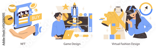 Vector Illustration of NFT, Game, and Virtual Fashion Design