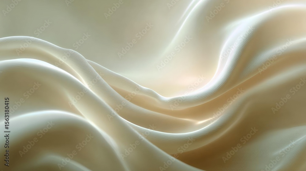 Fototapeta premium Close-up of a smooth, flowing fabric. the fabric appears to be a light beige color and has a smooth texture. the folds and creases of the fabric create a sense of movement and flow.