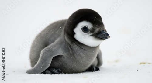 Petit manchot adorable se blottissant lumiere douce neige Antarctique. AI Generated
