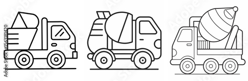 Mixing Truck Machine Coloring Page - Concrete Mixer Vehicle Outline for Kids and Adults