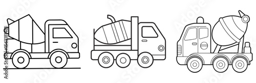 Mixing Truck Machine Coloring Page - Concrete Mixer Vehicle Outline for Kids and Adults