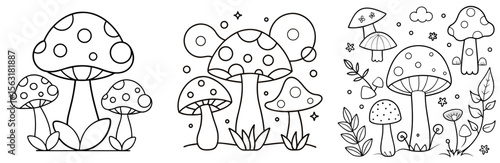 Mushroom Items Coloring Page - Fungi Collection Line Art Outline for Kids and Adults