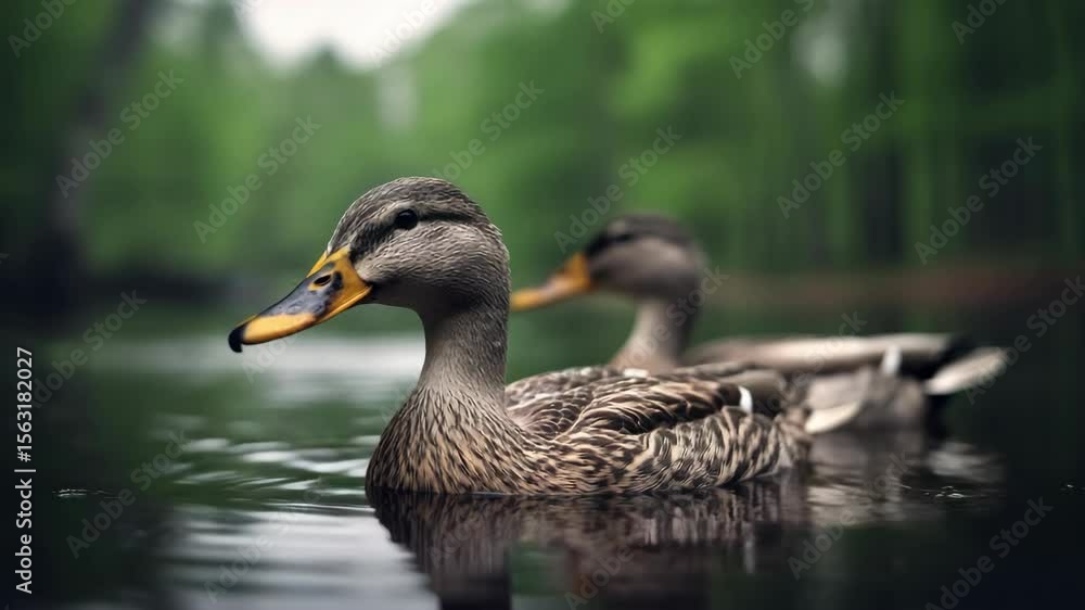 Two ducks on a dark pond Two ducks on a dark pond