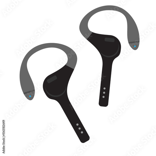 Vector illustration of sleek black
wireless earphones with built-in
artificial intelligence for smart
audio experience, flat art design style.