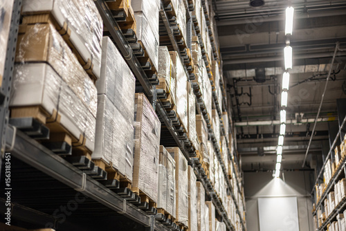 Inside A Warehouse With Rows Of Shelves