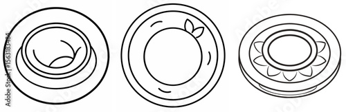 Plate Coloring Page - Dinnerware Line Art Outline Design for Kids and Adults
