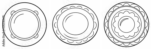 Plate Coloring Page - Dinnerware Line Art Outline Design for Kids and Adults