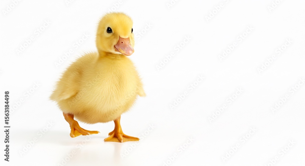 Cute fluffy duckling waddles against bright white background. AI Generated Cute fluffy duckling waddles against bright white background. AI Generated