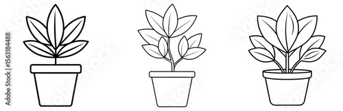 Potted Plant Coloring Page - Indoor Plant Line Art Outline for Kids and Adults