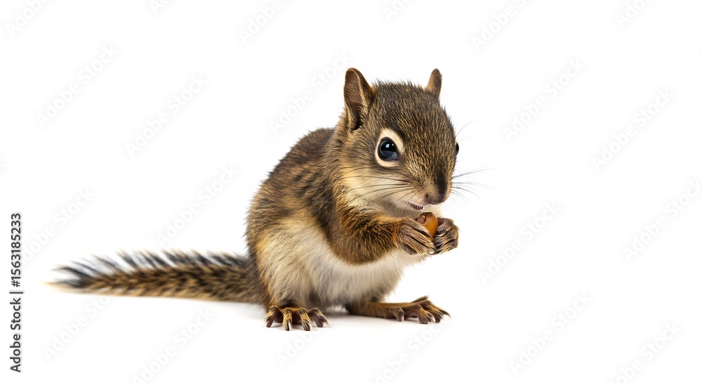 Obraz premium Ecureuil mignon mange noisette fond blanc lumière douce. AI Generated