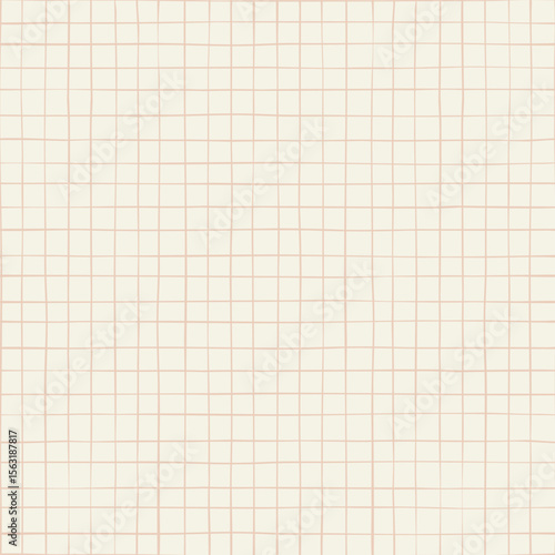 Seamless hand drawn grid pattern with beige lines on soft off white background in cottagecore style
