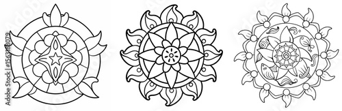 Sea Mandala Coloring Page - Ocean-Themed Mandala Outline Line Art for Kids and Adults