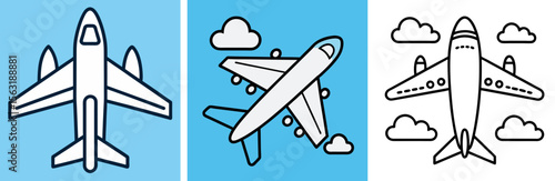 Simple Airplane on Sky Coloring Page - Aviation Line Art for Kids and Adults