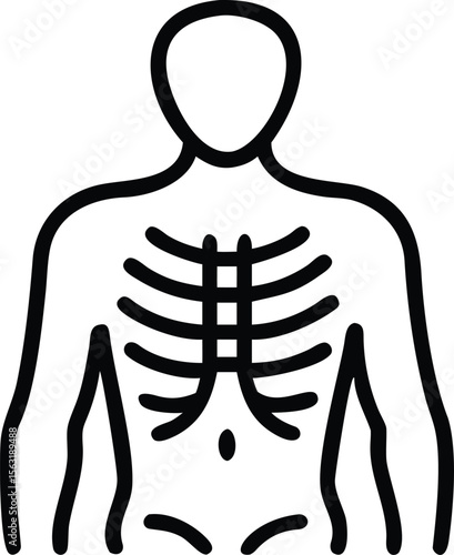 Black outline illustration of human torso with visible rib cage and abdomen anatomy