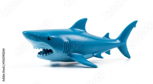 Wallpaper Mural Blauer Spielzeughai schwimmt elegant vor weissem Hintergrund. AI Generated Torontodigital.ca