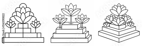 Stepped Flower Bed Coloring Book Page - Outline Vector Line Art