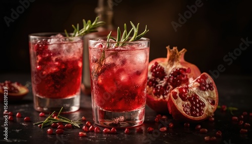 Wallpaper Mural Refreshing pomegranate gin fizz cocktail. Sparkling wine, rosemary, ice, pomegranate seeds. Festive holiday alcoholic drink. Cold detox beverage, perfect for celebrations. Pomegranate juice is sweet. Torontodigital.ca