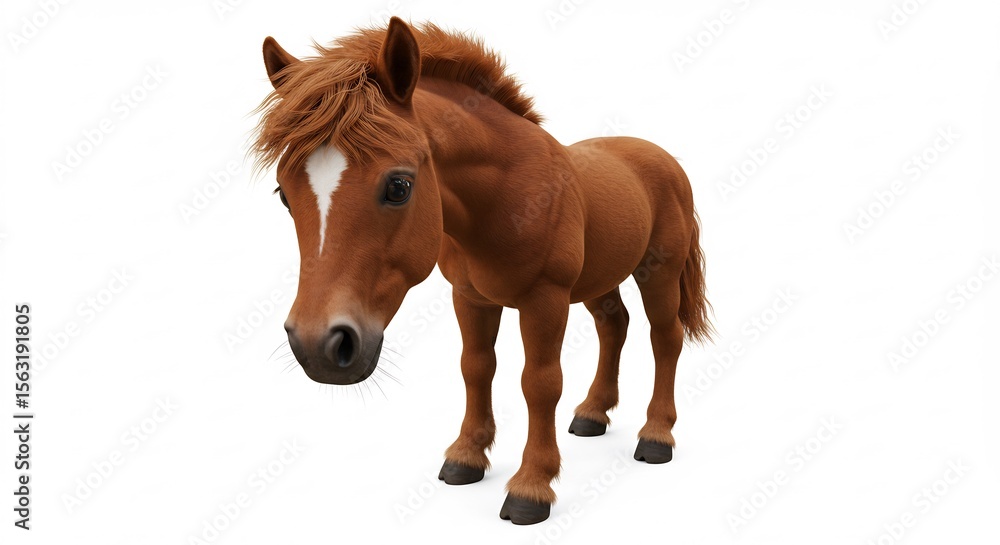 Naklejka premium Braunes Pferd steht ruhig sanftes Licht. AI Generated