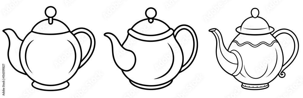 Fototapeta premium Teapot Coloring Book Page - Outline Vector Line Art Design