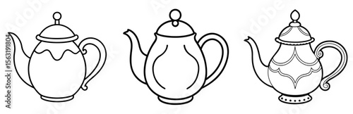 Teapot Coloring Book Page - Outline Vector Line Art Design